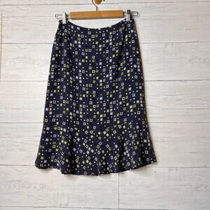 Talbots Skirt Womens Size 4 Blue & Green Pure 100% Silk Geometric Vintage Mini